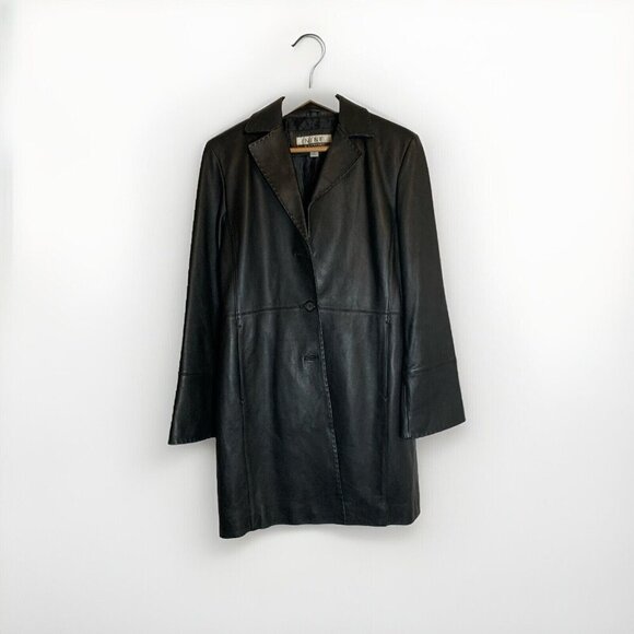 Nine Company Soft Leather Coat Black Button Front Pockets Lined Sz M Grunge Y2K - Picture 2 of 14